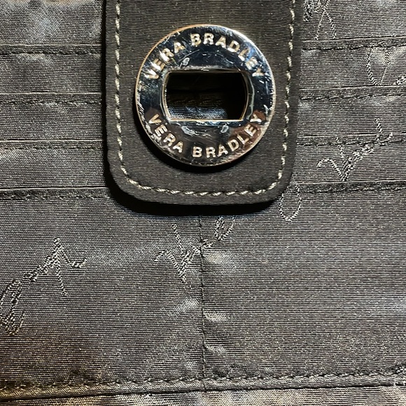 VERA BRADLEY BLk QUILTED WALLET SILVER HARDWARE TURNLOCK CLOSURE OUTSIDE POCKET - Picture 7 of 11